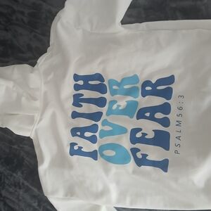 Kids White and Blue Faith Over Fear Hoodie